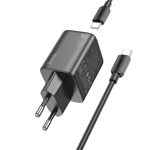 HOCO charger 2 x Type C + cable Type C to Type C PD QC 45W GaN N42 black – Bild 4