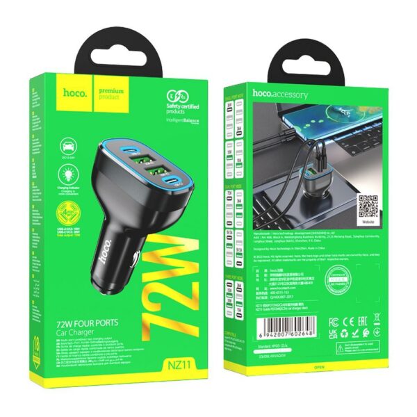 HOCO car charger 2 x USB A + 2 x Typ C PD QC 72W NZ11 black – Bild 4