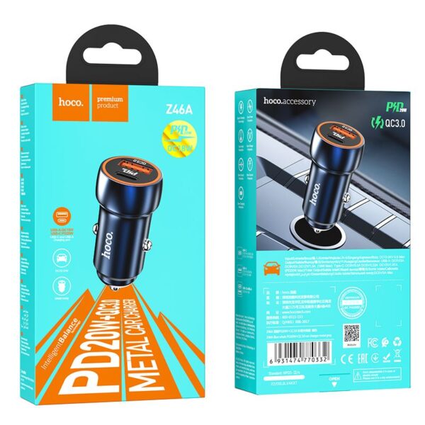 HOCO car charger USB A + Type C PD QC3.0 3A 20W Z46A sapphire blue – Bild 4