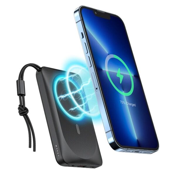 VEGER powerbank 10 000 mAh z ładowaniem indukcyjnym kompatybilny z MagSafe PD QC3.0 2A 20W MagOn (VP1151 / W1151) black