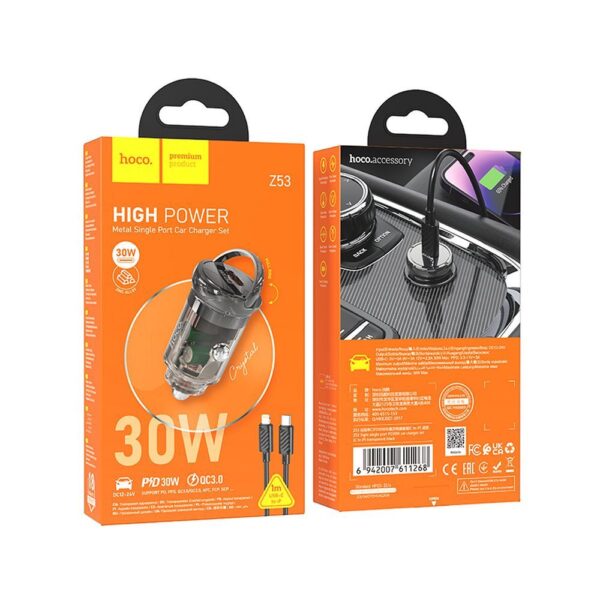 HOCO car charger Type C + cable Type C to Lightning PD QC3.0 30W Z53 black – Bild 2
