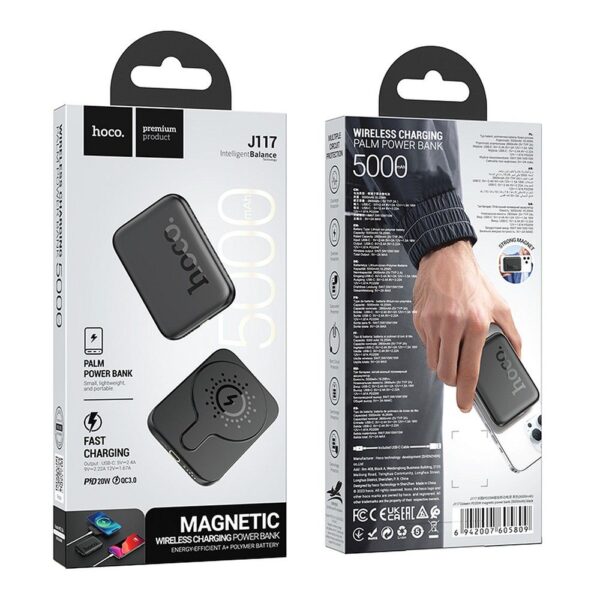 HOCO powerbank 5000 mAh compatible with MagSafe QC PD W J117 black – Bild 3