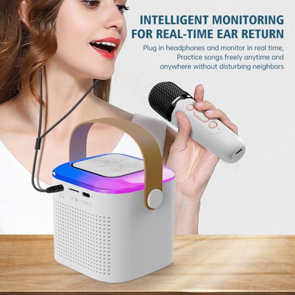 Speaker bluetooth Mini + wireless microphone LED Y1 pink – Bild 3