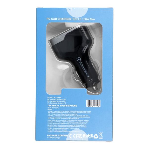 Car charger USB A + 2 x Type C PD QC3.0 3A 138W CC53-2C1A black – Bild 5