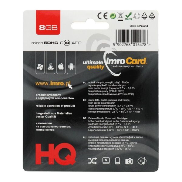 IMRO memory card microSD 8GB 100MB/s class 10 UHS I with adapter SD – Bild 2