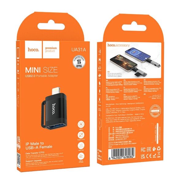 HOCO adapter OTG Lightning (male) to USB A (female) UA31A black – Bild 2