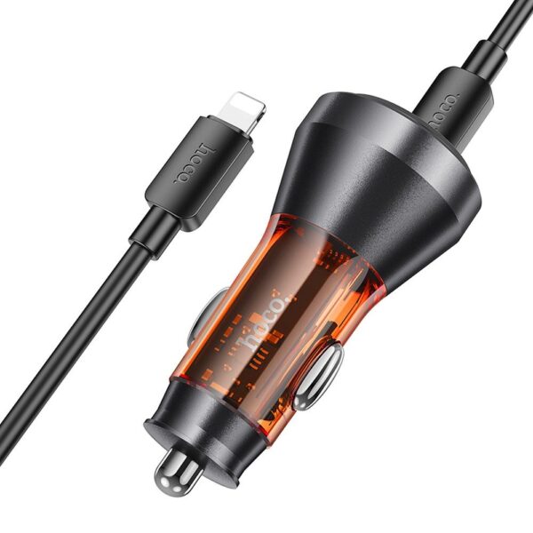 HOCO car charger USB A + 2 x Type C + cable Type C to Lightning PD QC3.0 3A 60W NZ12D transparent orange – Bild 4
