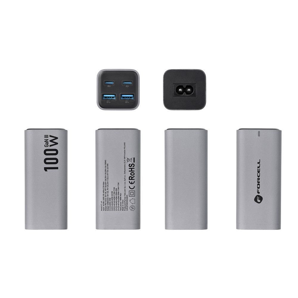 FORCELL F-ENERGY GaN III VT-49 desktop charger 2 x Type C + 2 x USB A PD QC4.0 SFC2.0 5A 100W gray – Bild 2