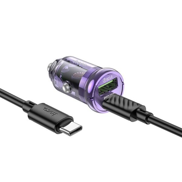 HOCO car charger USB A + Type C + cable Type C to Type C PD QC3.0 3A 30W Z53A purple – Bild 5