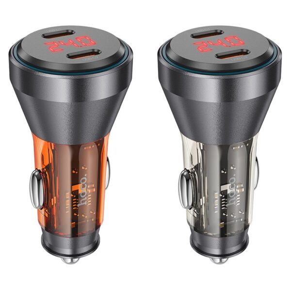 HOCO car charger 2 x Type C with digital display PD QC3.0 3A 60W NZ12C transparent orange – Bild 3