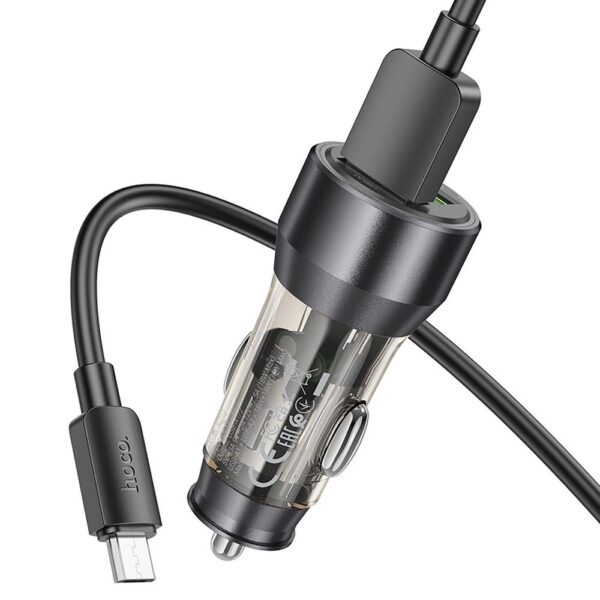 HOCO car charger 2 x USB A + cable USB A to Micro USB QC3.0 3A 36W NZ12 transparent black – Bild 3