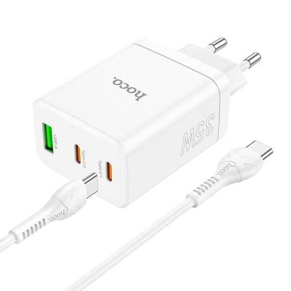 HOCO charger 2 x Type C + USB A + cable Type C to Type C PD QC3.0 3A 35W N33 white – Bild 5
