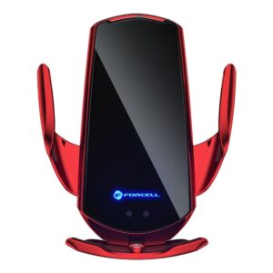 FORCELL car holder with wireless charging automatic sensor + magnetic adapters HS1 15W red