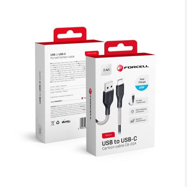 FORCELL F-ENERGY Carbon CB-02A cable USB A to Type C 2,4A 18W 1 m black