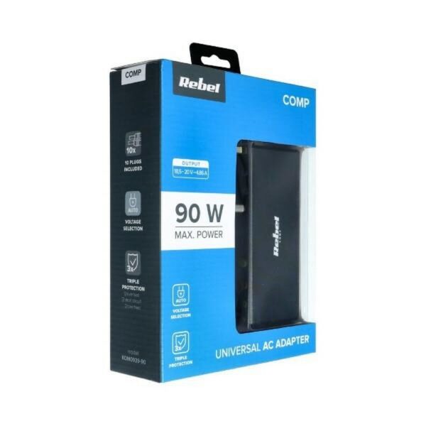 REBEL universal travel charger 90W 18-20V automatic 11 plugs black
