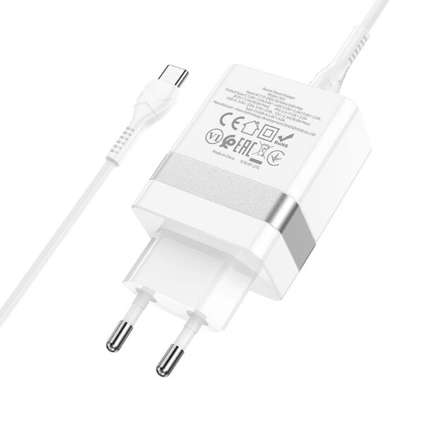HOCO travel charger USB A + Type C + cable Type C to Type C PD QC3.0 3A 30W N21 white – Bild 2