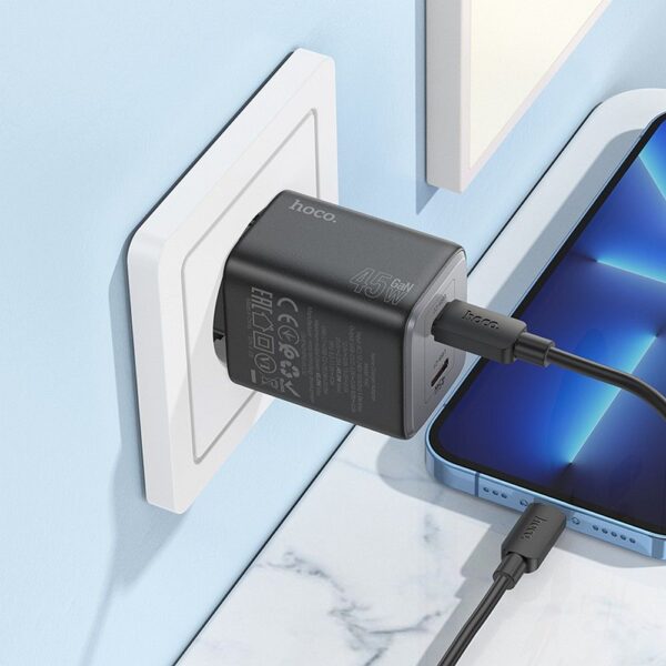 HOCO charger 2 x Type C PD QC 45W GaN N42 black – Bild 4