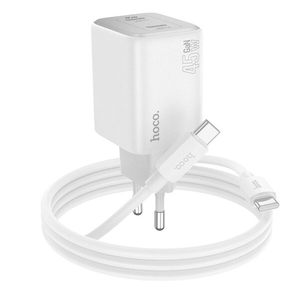 HOCO charger 2 x Type C + cable Type C to Type C PD QC 45W GaN N42 white – Bild 3