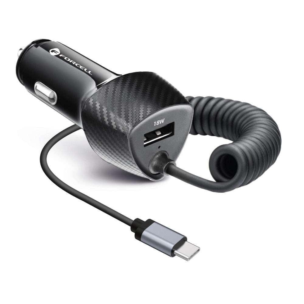FORCELL F-ENERGY Carbon CC50-1AC car charger USB A with cable Type C PD QC3.0 3A 38W black – Bild 2