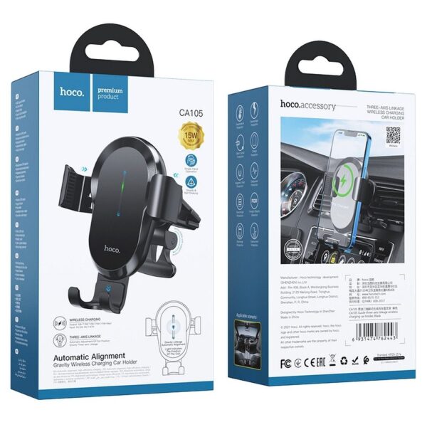 HOCO car holder with wireless charging for air vent 15W CA105 black – Bild 3