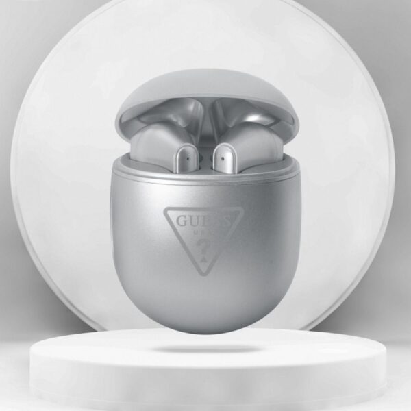 Bluetooth Earphones Stereo TWS GUESS with docking station GUTWST82TRS (Triangle Logo / silver) – Bild 2