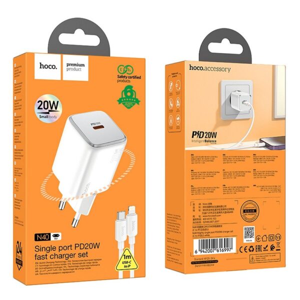 HOCO wall charger Type C + cable Type C to Lightning QC PD 20W N40 white – Bild 2