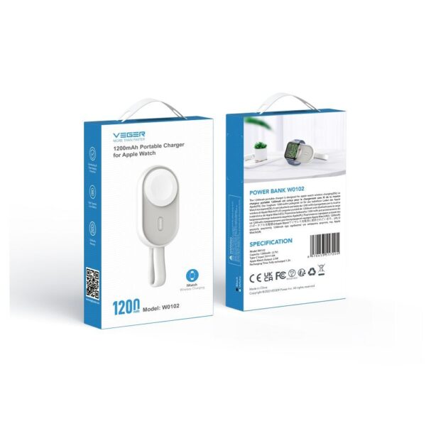 VEGER powerbank 1200 mAh for watch compatible with Apple Watch Pomme (W0102) white – Bild 2