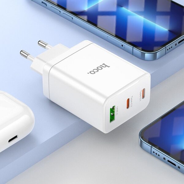 HOCO charger 2 x Type C + USB A PD QC3.0 3A 35W N33 white – Bild 5