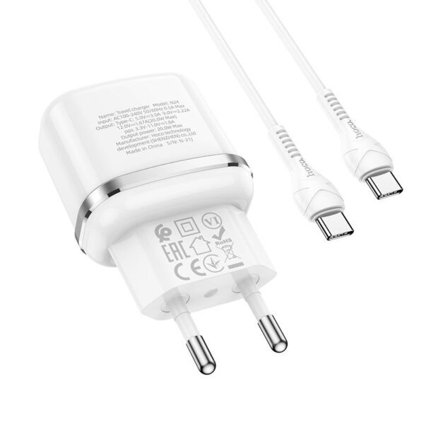 HOCO travel charger Type C + cable Type C to Type C PD QC3.0 20W N24 white – Bild 3