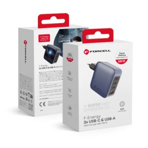 FORCELL F-ENERGY GaN VT-46 travel charger 3 x Type C + USB A PD QC4.0 5A 100W with PD gray