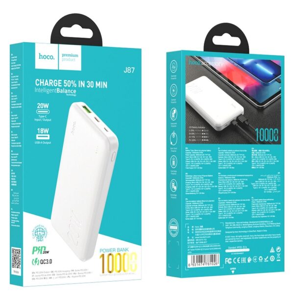 HOCO powerbank 10 000 mAh PD QC3.0 3A 20W J87 white – Bild 5