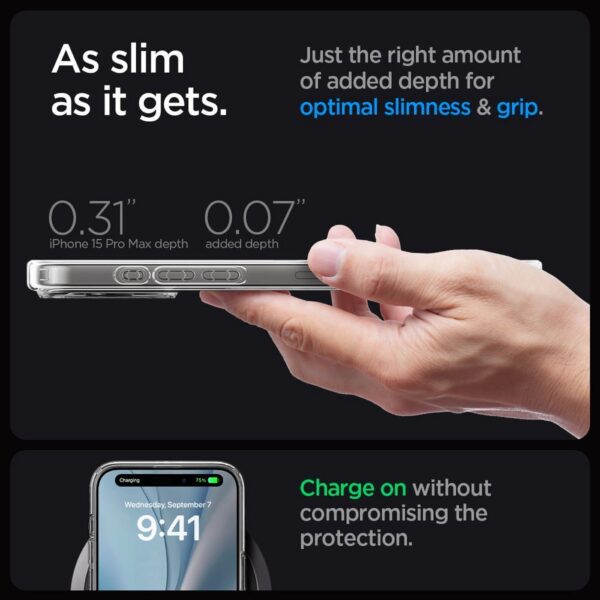 SPIGEN case ULTRA HYBRID MAG compatible with MagSafe for IPHONE 15 Pro Max frost black – Bild 5