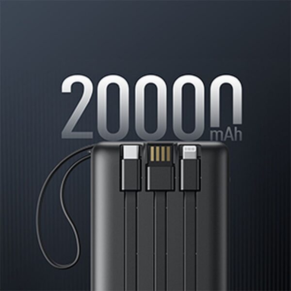 VEGER powerbank 20 000 mAh with built-in cables Micro USB / Type C / Lightning C20 (W2047) black – Bild 3
