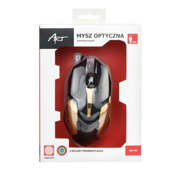 ART wire computer mouse USB A 2400 dpi AM-98 black gold – Bild 2