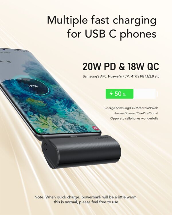 VEGER powerbank 5 000 mAh with built-in connector Type C PD QC3.0 3A 20W PlugOn (W0556) black – Bild 2