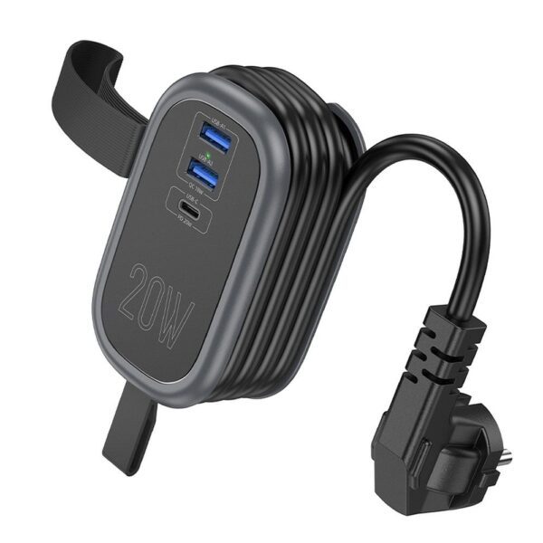 HOCO multifuncional splitter 1 socket + 2 x USB A + Type C EU standards 4000W PD QC 3A 20W NS7 1,1 m black – Bild 3