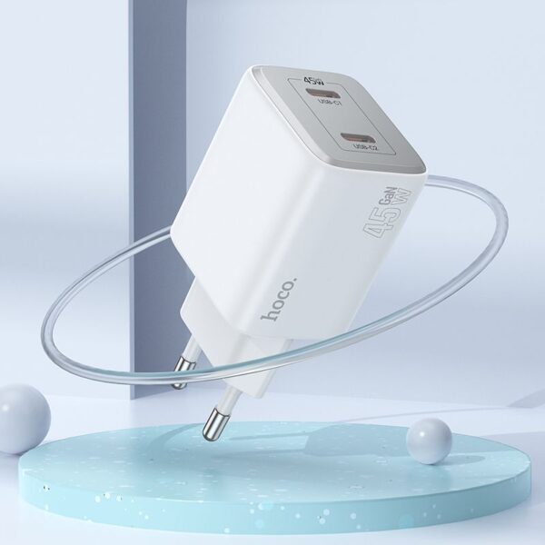 HOCO charger 2 x Type C + cable Type C to Lightning PD QC 45W GaN N42 white – Bild 2