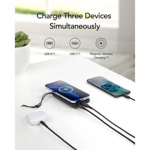 VEGER powerbank 10 000 mAh z ładowaniem indukcyjnym kompatybilny z MagSafe PD QC3.0 2A 20W MagOn (VP1151 / W1151) black – Bild 4