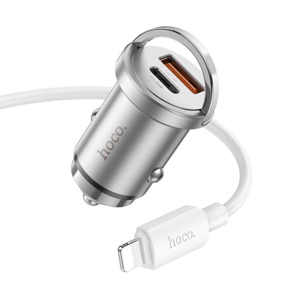 HOCO car charger USB A + Type C + cable Type C to Lightning PD QC3.0 4A 45W NZ10 silver – Bild 3
